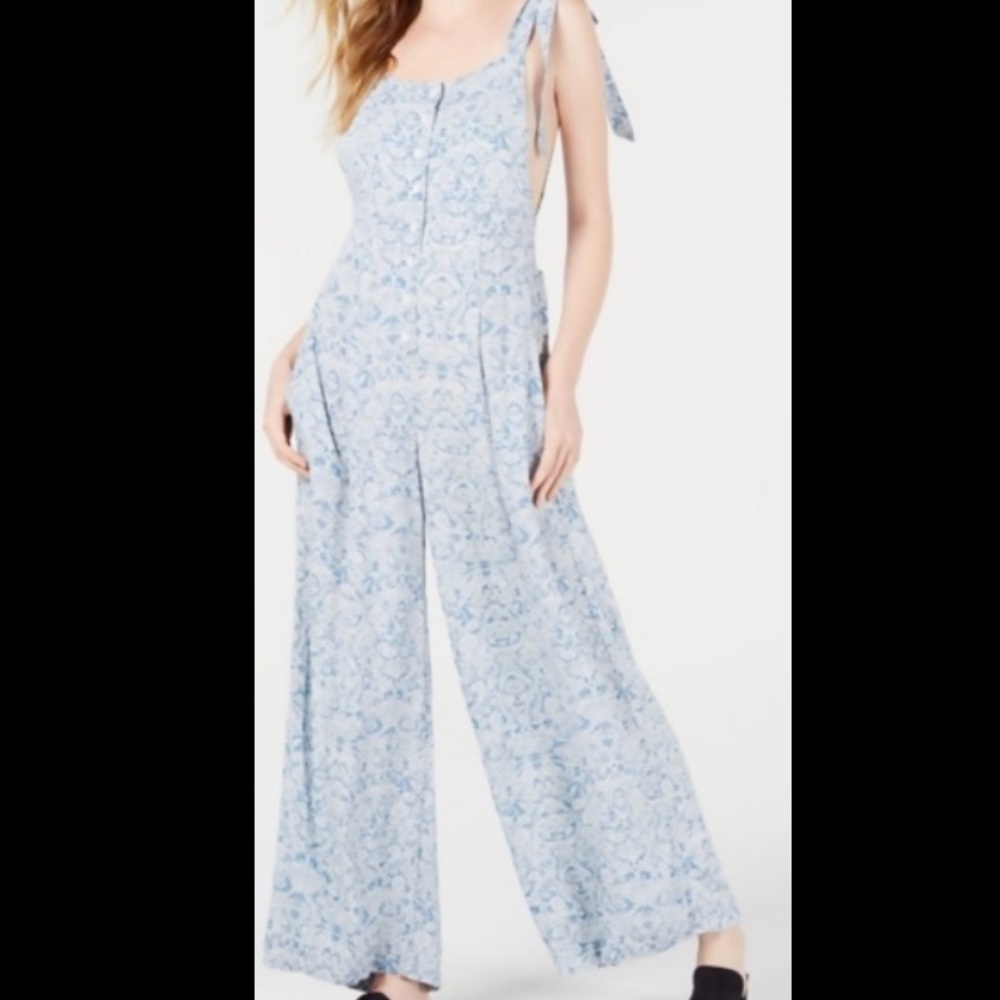 Free People Light Blue Printed Jumpsuit